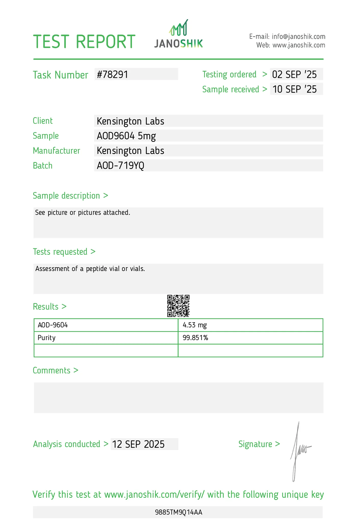 AOD-9604 — 5mg certificate of analysis