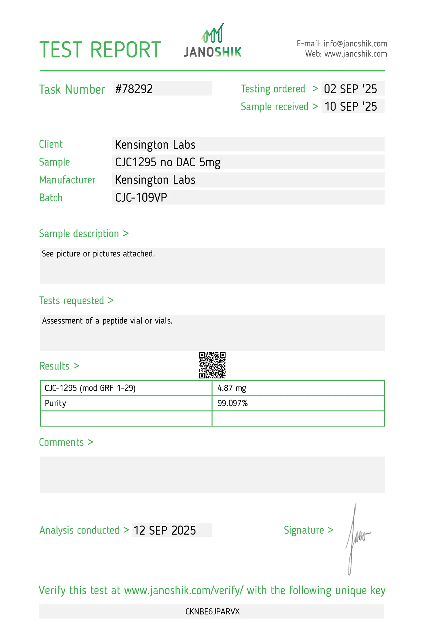 CJC-1295 (No DAC) & Ipamorelin Blend — 10mg certificate of analysis 2