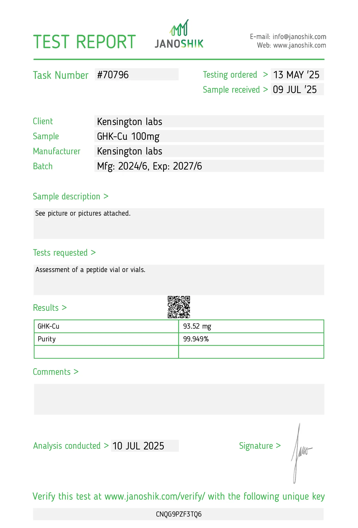 GHK-Cu — 50mg certificate of analysis