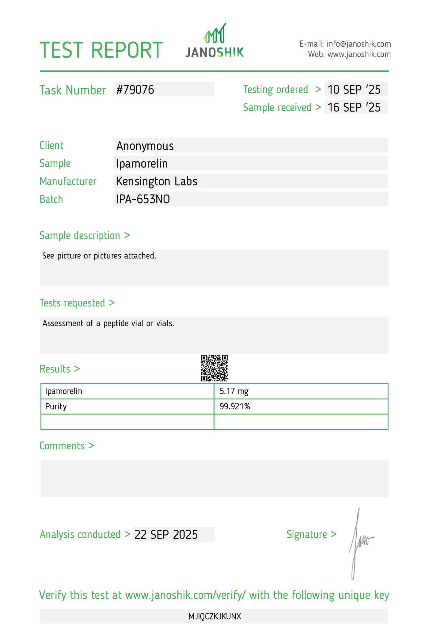 CJC-1295 (No DAC) & Ipamorelin Blend — 10mg certificate of analysis 1