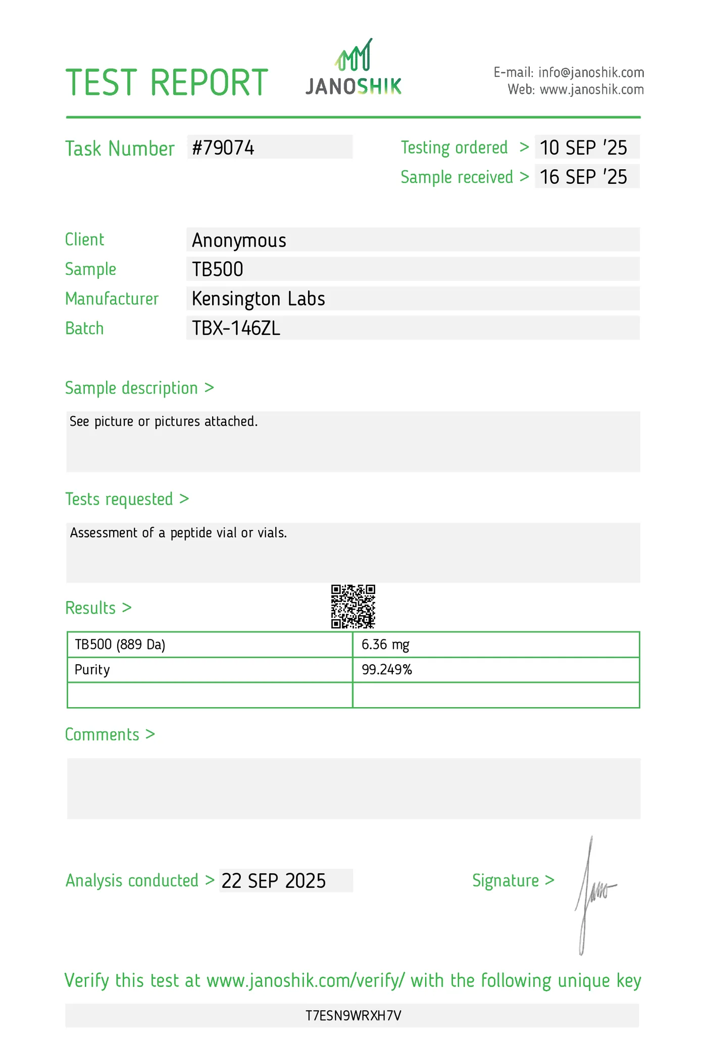 BPC-157 & TB-500 Blend — 10mg certificate of analysis 2