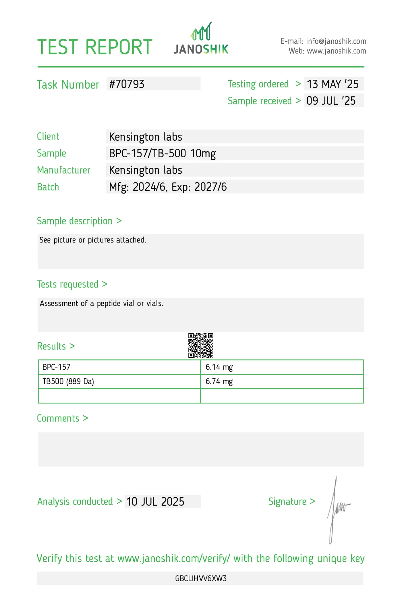 BPC-157 & TB-500 Blend — 10mg certificate of analysis 1