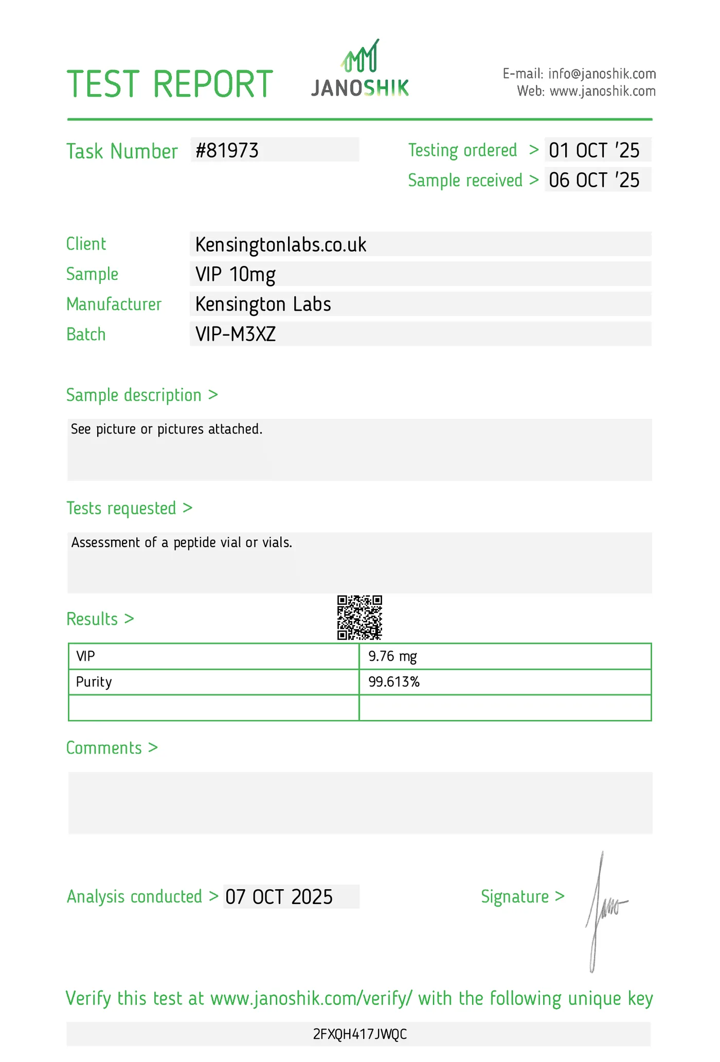 VIP — 10mg certificate of analysis